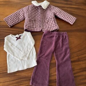 Nicole Miller Plum and White Quilted Jacket Long Sleeve and Pants Outfit Set 18M